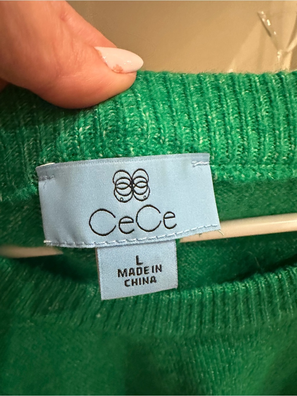 CeCe Emerald Green Pearl-Embellished Crewneck Sweater - Large - Picture 3 of 7